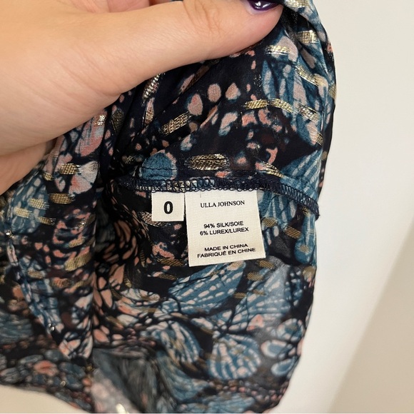 Ulla Johnson Isadora Sill Lurex Indigo Blue Sheer Floral Ruffle Blouse Size 0 - Picture 4 of 6